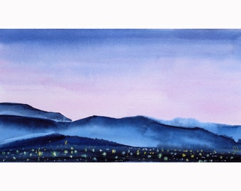 San Jacinto Mountains Painting Los Angeles Original Wall Art Smoky Mount Watercolor Artwork by NatalyMak