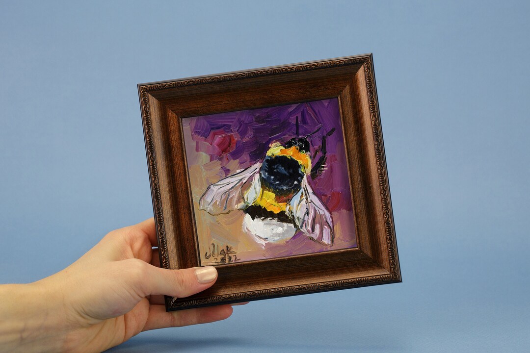 Bumblebee Oil Painting Framed Honey Bee Original Wall Art Tiny - Etsy UK