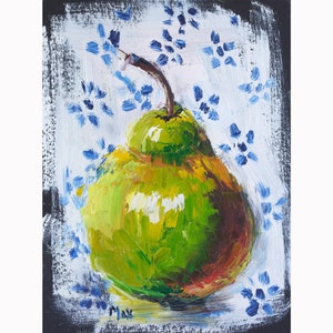 Pear Oil Painting Fruit Impasto Original Art Food Painting Small Kitchen Artwork by NatalyMak