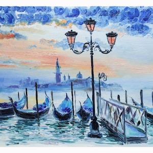 Venice Oil Painting Italy Original Wall Art Abstract Seascape Canvas Oil Painting Grand Canal Artwork 12x20&#39;&#39; by NatalyMak