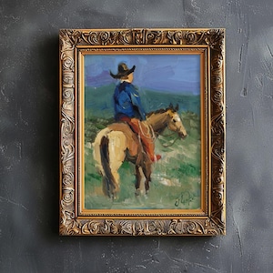 Cowboy Painting Western Original Wall Art Texas Painting Horse Painting Desert Southwest Art by NatalyMak