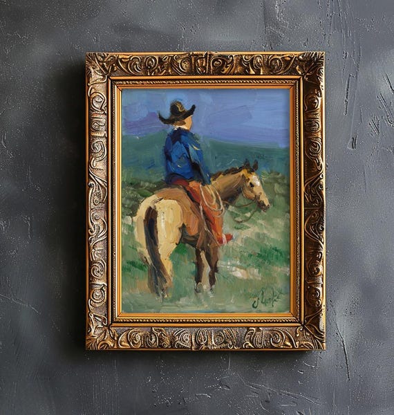 Cowboy Oil Painting Western Original Wall Art Texas Horse Artwork Desert Southwest Art