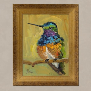 Hummingbird Oil Painting in Frame Bird Original Wall Art Animal Artwork Hummingbird Small Wall Art Home Decor 8x6&#39;&#39; by Nataly Mak