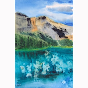 Emerald Lake Painting Yoho National Park Original Wall Art Canada Rocky Mountain Artwork 12x8&#39;&#39; by NatalyMak