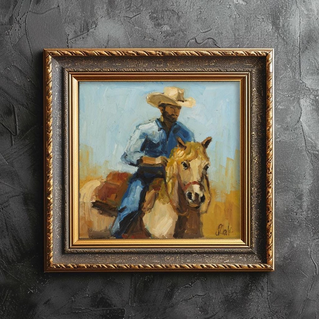 Cowboy Oil Painting Western Original Wall Art Texas Horse Artwork ...