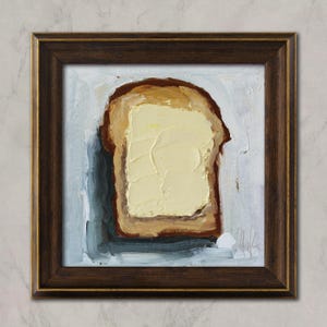 Butter Toast Painting in Frame Breakfast Still Life Original Oil  Wall Art Kitchen Food Wall Decor 6x6&#39;&#39;