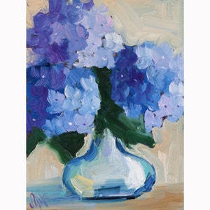 Hydrangea Oil Painting in Frame Small Flower in Vase Original Wall Art Floral Painting Home Decor House Gift Artwork by NatalyMak