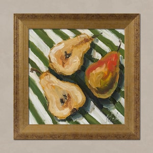 Pears Oil Painting in Frame Fruit Impasto Original Wall Art Food Painting Kitchen Artwork 8x8'' by NatalyMak