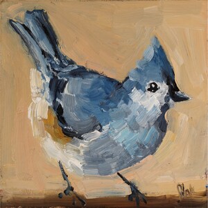 Tufted Titmouse Oil Painting in Frame Bird Original Small Anomal Wall Art House Gift Home Decor by NatalyMak