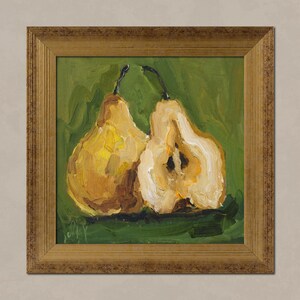 Pears Oil Painting in Frame Fruit Impasto Original Wall Art Food Painting Kitchen Artwork 6x6'' by NatalyMak