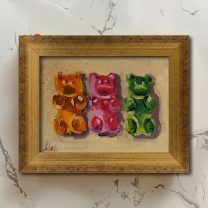 Gummy Bear Original Oil Painting in Frame Pop Art Still Life Wall Art Candy Artwork Food 8x6&#39;&#39; by NatalyMak