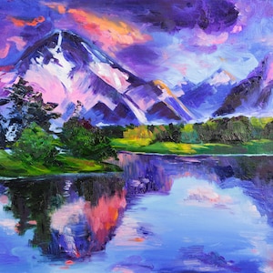 Grand Teton Oil Painting Mountain Lake Original Wall Art Wyoming Landscape Yellowstone National Park Art 12x16'' by Nataly Mak