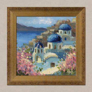 Santorini Oil Painting in Frame Greece Landscape Original Wall Art Mediterranean Wall Art Mykonos Artwork by NatalyMak