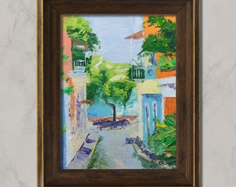 Puerto Rico Painting Oil Original Art Seascape Ocean Artwork Oak Tree Decor