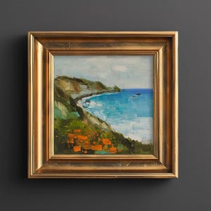 Big Sur Painting California Coast Original Wall Art California Poppy Oil Painting 8x8&#39;&#39; by Nataly Mak