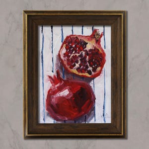 Pomegranate Oil Painting in Frame Fruit Still Life Original Wall Art Kitchen Food Wall Decor 8x6&#39;&#39; by Nataly Mak