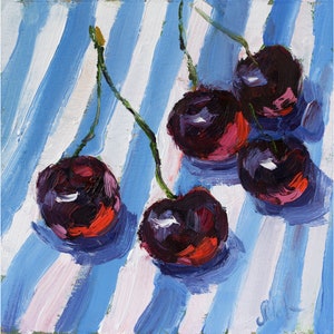 Cherry Original Oil Painting in Frame Fruit Still Life Wall Art Food Artwork Berry Painting  by NatalyMak