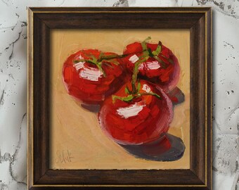 Tomato Oil Painting Framed Kitchen Still Life Food Wall Art,