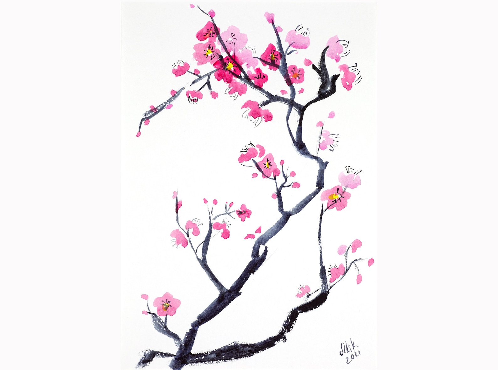 Cherry Blossom Art Tree Original Art Japanese Painting Sakura Etsy