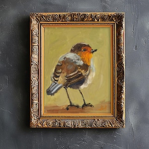 Robin Oil Painting Bird Original American Red Robin Wall Art House Gift Home Decor by NatalyMak