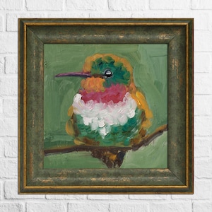 Hummingbird Oil Painting in Frame Bird Original Wall Art Animal Artwork Hummingbird Framed Wall Art Home Decor 6x6&#39;&#39;  by NatalyMak