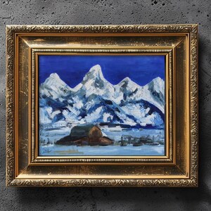 Grand Teton Oil Painting Wyoming Mountains Original Wall Art Yellowstone National Park Artwork 8x10'' by Nataly Mak
