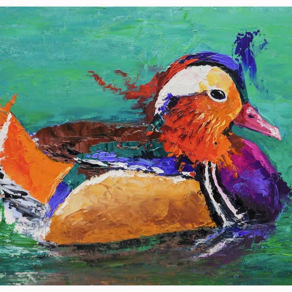 Mandarin Duck Painting Bird Original Oil Wall Art Kitchen Painting Impasto Artwork 10x14'' by Nataly Mak