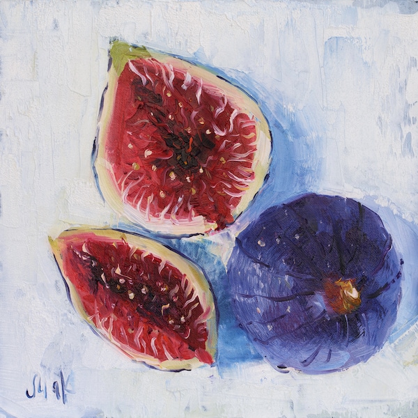 Figs Oil Painting Fruit Original Wall Art Impasto Still Life Artwork Dining Room Wall Art by NatalyMak