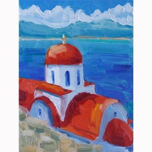 Karpathos Island Oil Painting Dodecanese Greece Landscape Original Wall Art in Frame Greek Monastery Artwork by NatalyMak