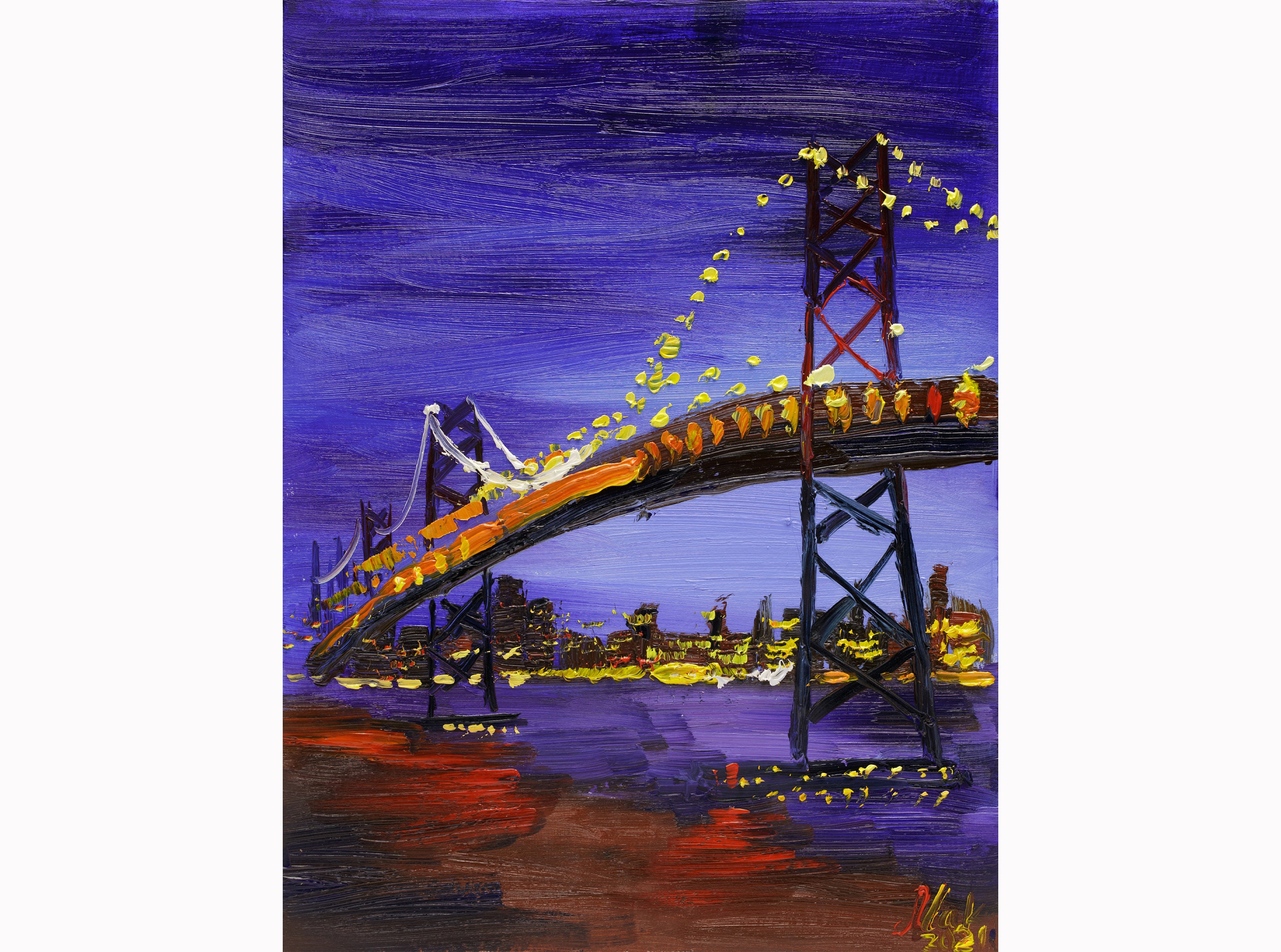 Golden Gate Bridge Painting San Francisco Original Wall Art Impasto City Oil Artwork Cityscape Home Decor 9.5x7'' by NatalyMak