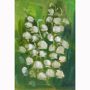 Lily of the Valley Original Painting White Flowers  Painting Impasto Oil Original Wall Art 6x4'' by NatalyMak