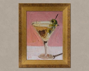 Dirty Martini Oil Painting Still Life Original Wall Art Olive Cocktail Drink Alcohol Decor