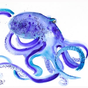 Octopus Watercolor Painting Kraken Original Wall Art Bathroom Artwork House Gift Home Decor by NatalyMak