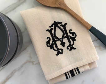 Double Vintage Interlocking Monogram Vintage Black Striped Towel-Embroidered