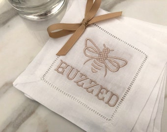 Get Buzzed White Linen Cocktail Napkins Set of 4