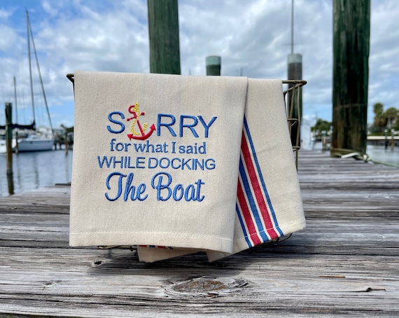 Sorry For What I Said While Docking The Boat Red and Blue Retro Striped Towel