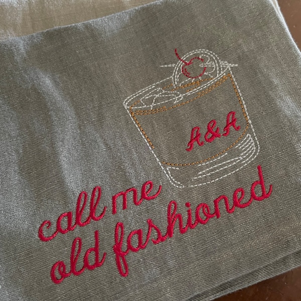 Call Me Old Fashioned Personalized Linen Bar Towel-Embroidered