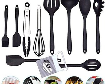 Red Atfung Silicone Kitchen Cooking Utensils Set Heat-Resistant Non-Stick Silicone Cooking Tools 10 Piece