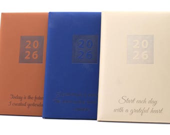 Personalised Fashion Diary 2026 | Custom Engraved Organiser | Gift Idea Planner - [Blue, Beige, Brown - A5 size - (UK dates and Holidays)
