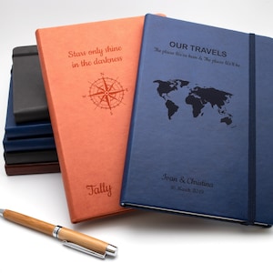 Cuaderno de tapa dura premium personalizado A4,A5,A6 / Diseñe un diario verdaderamente único / Regalo grabado con láser negro, azul, marrón, naranja imagen 1