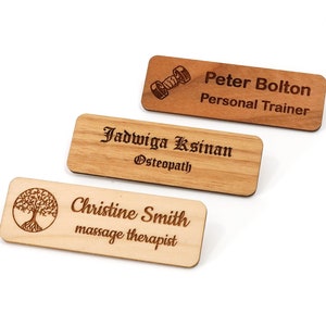 Personalised Wooden Eco Name Badge Staff ID Tag With Pin | Design Your Custom Badge | Laser Engraved - (Maple,Oak,Cherry)