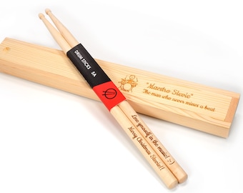 Personalised Custom Drum Sticks + Optional Gift Box - 5A Size | Design A Truly Unique Present | Laser Engraved