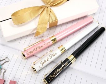 Personalised Custom Premium Metal Pen + Gift Box | Design A Truly Unique Present | Laser Engraved - (white, black, pink)