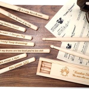 Personalised Custom Drum Sticks + Optional Gift Box - 5A Size | Design A Truly Unique Present | Laser Engraved image 7