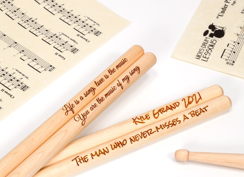 Personalised Custom Drum Sticks + Optional Gift Box - 5A Size | Design A Truly Unique Present | Laser Engraved image 6