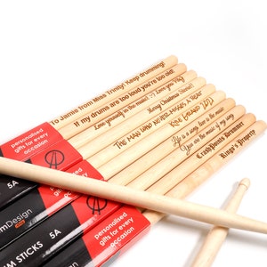 Personalised Custom Drum Sticks + Optional Gift Box - 5A Size | Design A Truly Unique Present | Laser Engraved image 5