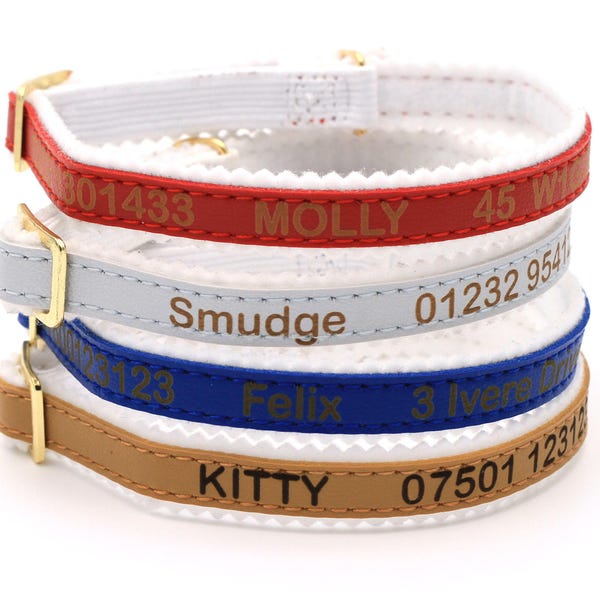 Personalised Custom Cat Kitten Collar | Design Your Unique Pet ID Tag | Laser Engraved (black, blue, red, silver, gold)