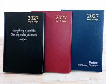 Personalised 2027 Diary - A4/A5 Day-per-page Hardcover | Custom Printed Organiser Planner (UK dates)