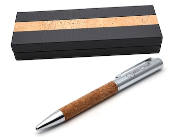 Personalised Custom Premium Cork Metal Pen + Gift Box | Design A Truly Unique Present | Laser Engraved