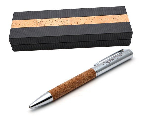Personalised Custom Premium Cork Metal Pen + Gift Box | Design A Truly Unique Present | Laser Engraved